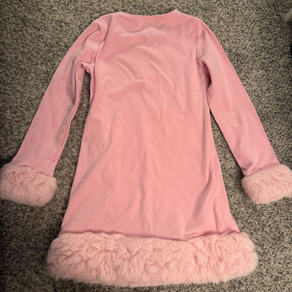 Lola + The Boys Penelope Pink Faux Fur Trim Long Sleeve Dress Girls Size 8 - Picture 4 of 5